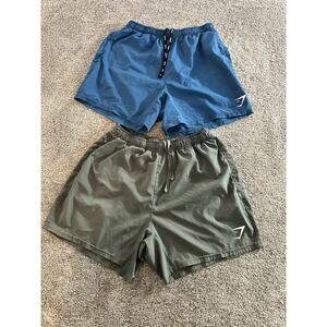LOT OF 2 Gym Shark Men Shorts Size Medium Blue Athletic Training Drawstring Logo